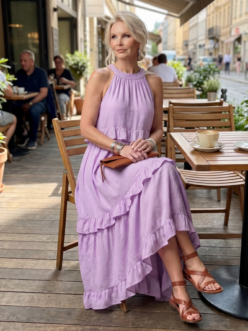 Katia | Tiered Ruffle Halter Maxi Dress