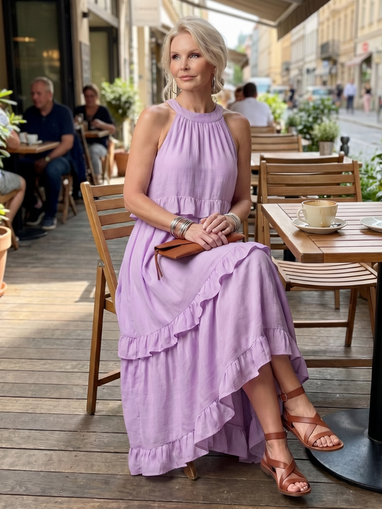 Katia | Tiered Ruffle Halter Maxi Dress