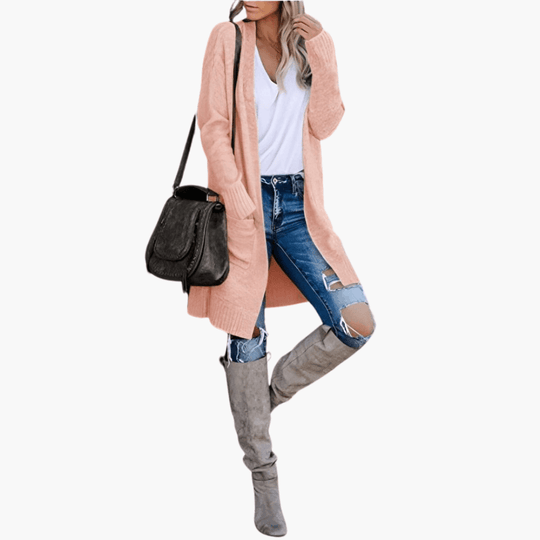 Women’s Longline Cardigan with Long Sleeves and Relaxed Fit