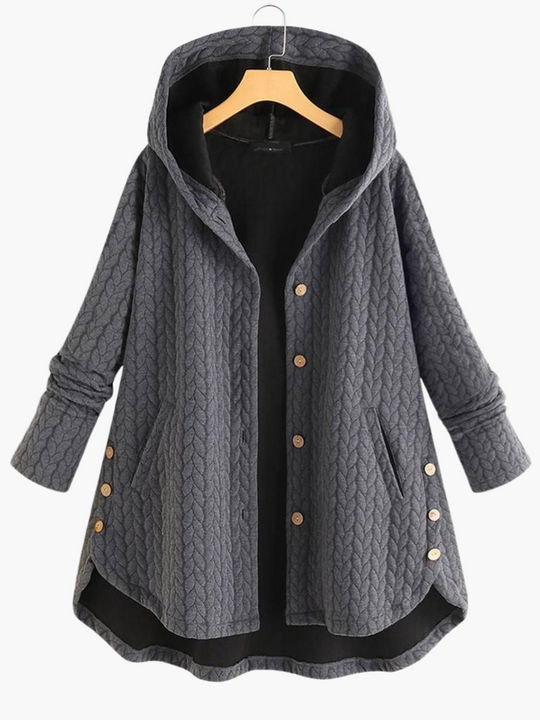 Women’s Hooded Winter Coat with Button-Up Front and Long Length