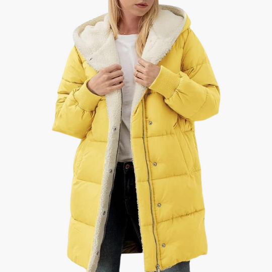 Women’s Hooded Puffer Coat with Fleece Lining and Slim Fit