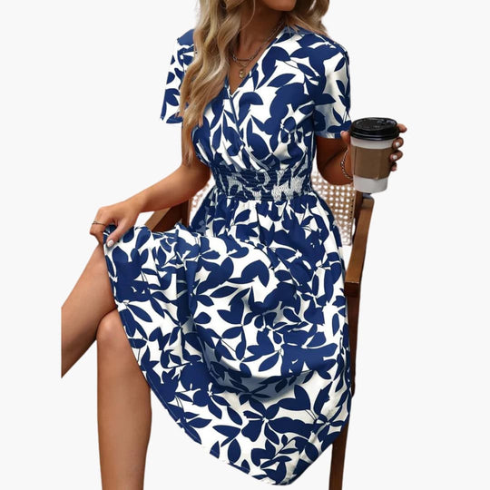 Women's Wrap Dress with V-Neck and Elastic Waist