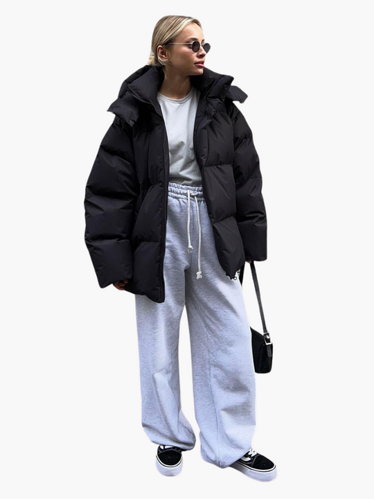 Women’s Hooded Puffer Jacket with Front Zip and Quilted Design