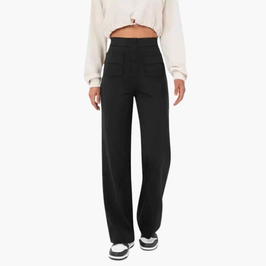 Women's Casual Trousers with Waistband and Front Pockets