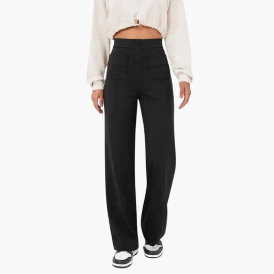 Women's Casual Trousers with Waistband and Front Pockets