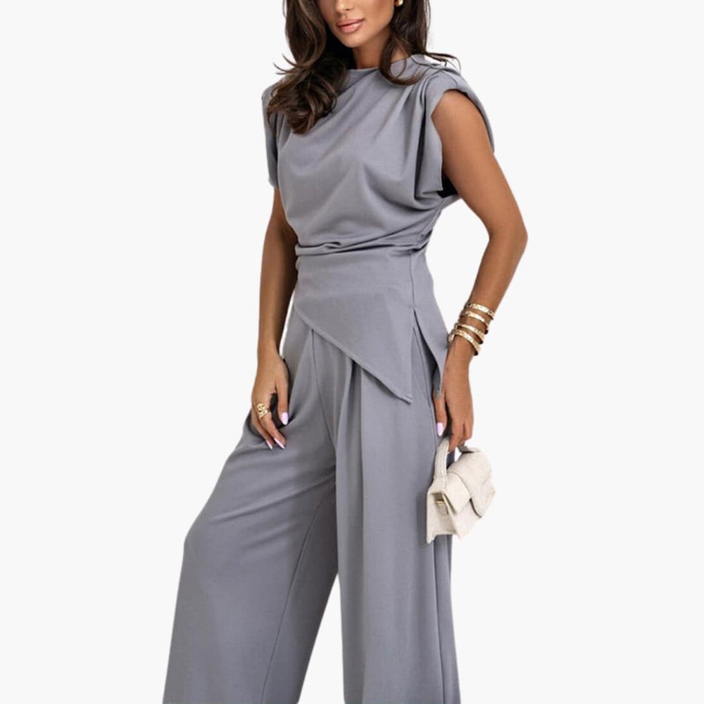 Women’s Two-Piece Set with Draped Top and Wide-Leg Trousers