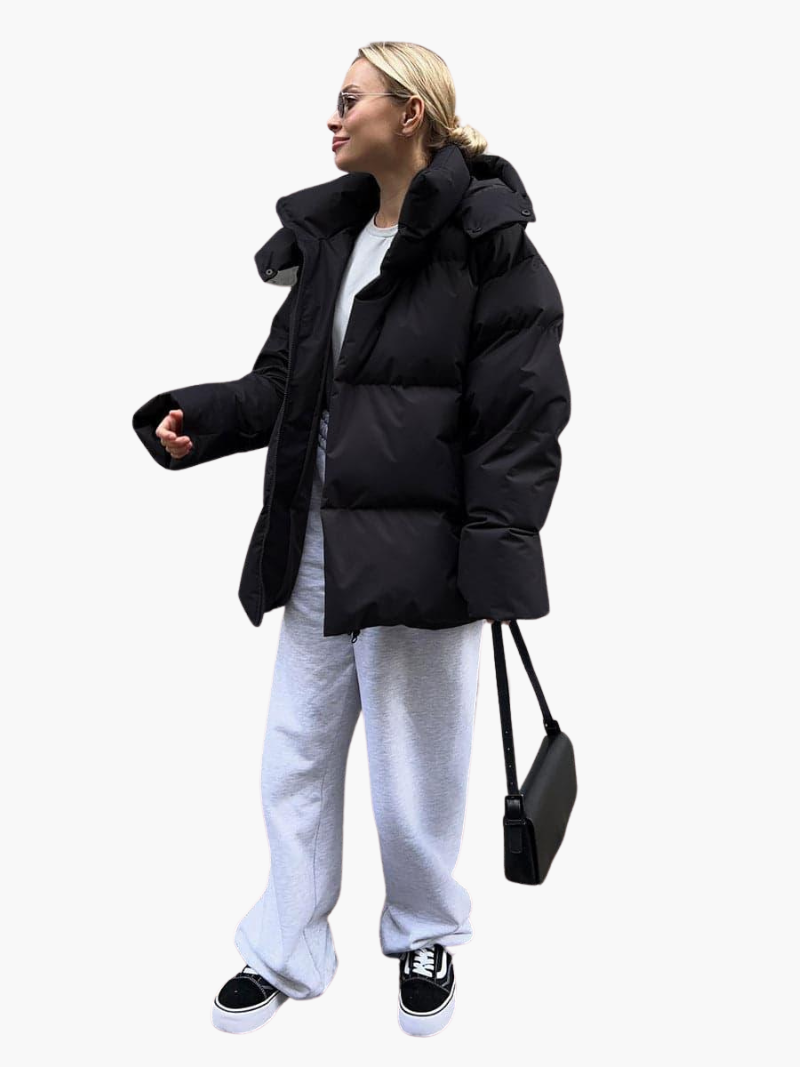 Women’s Hooded Puffer Jacket with Front Zip and Quilted Design