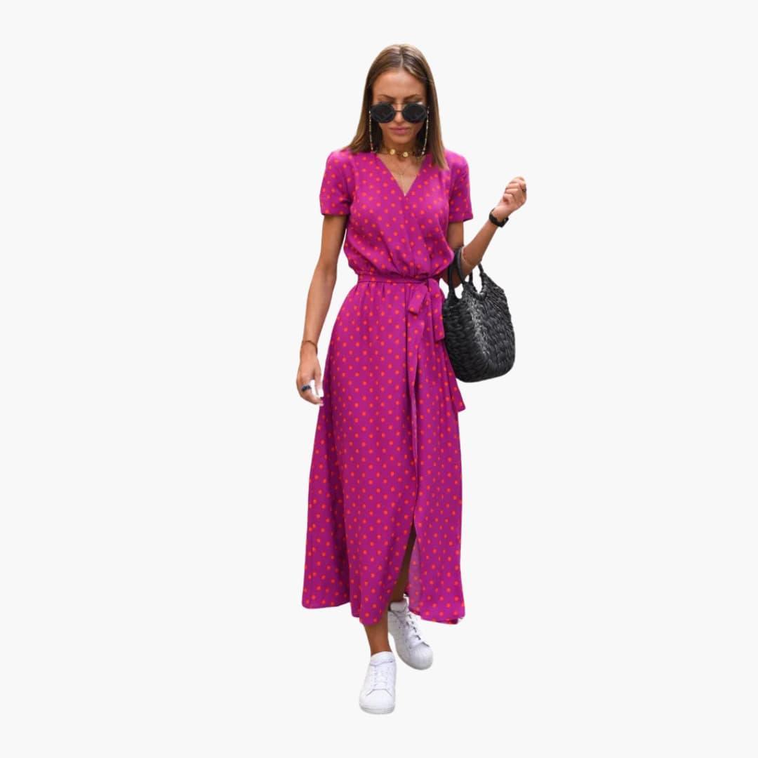 Women's Floral Midi Dress with Wrap Design and Tie Waist
