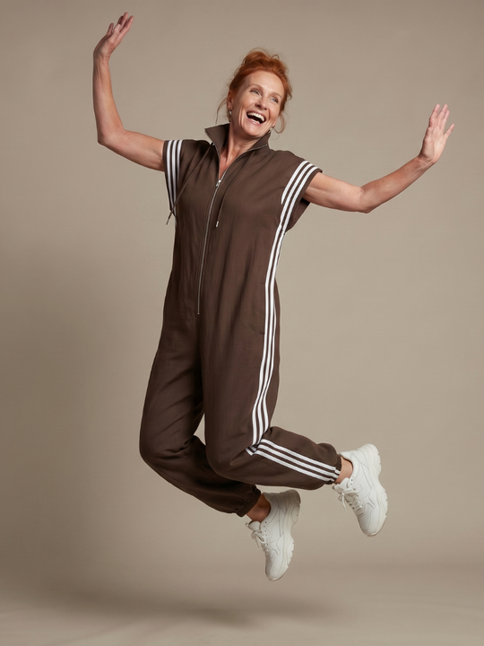 Lark | Zip Front Stripe Panel Jumpsuit