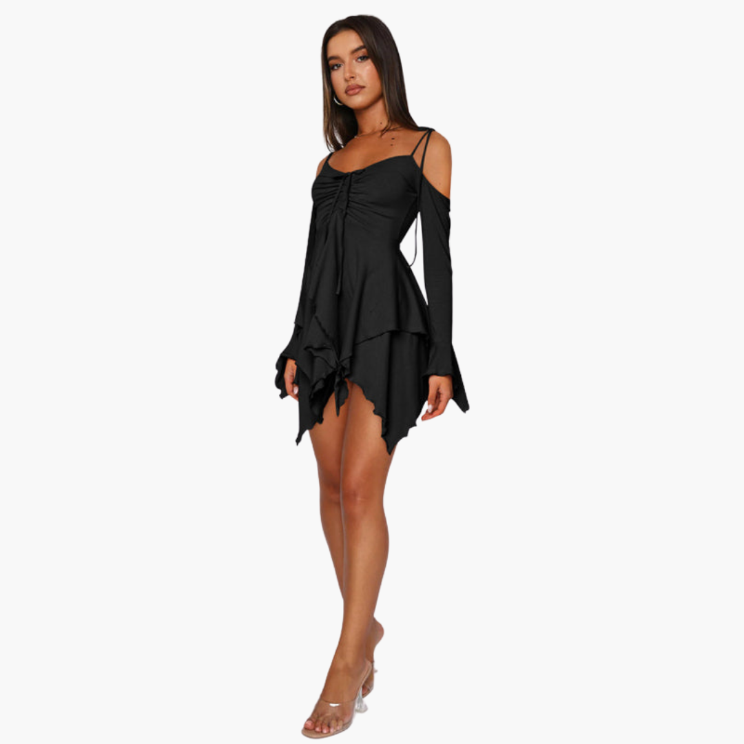 Women’s Mini Dress with Off‑Shoulder and Layered Detail