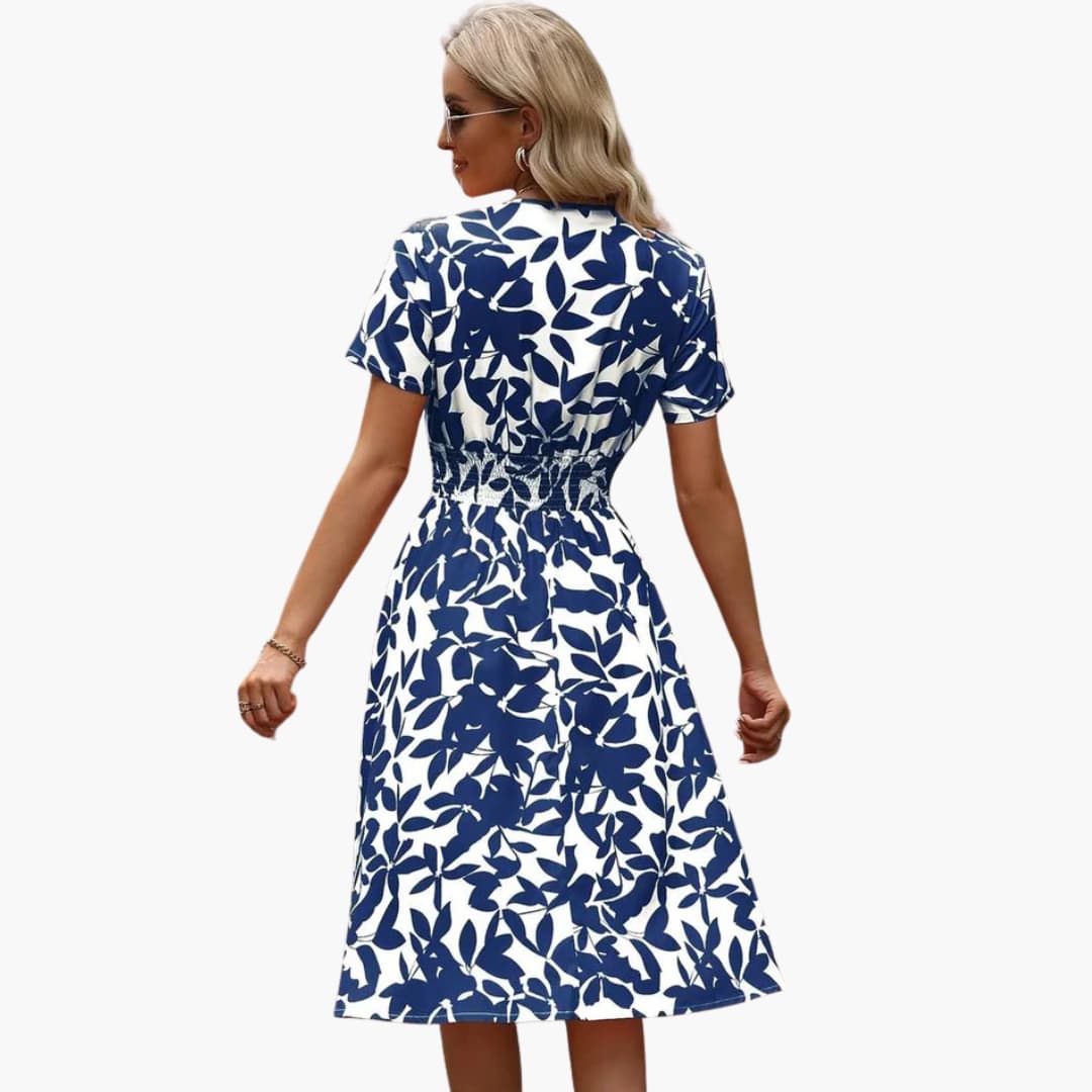 Women's Wrap Dress with V-Neck and Elastic Waist