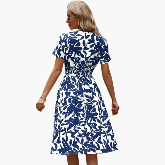Women's Wrap Dress with V-Neck and Elastic Waist