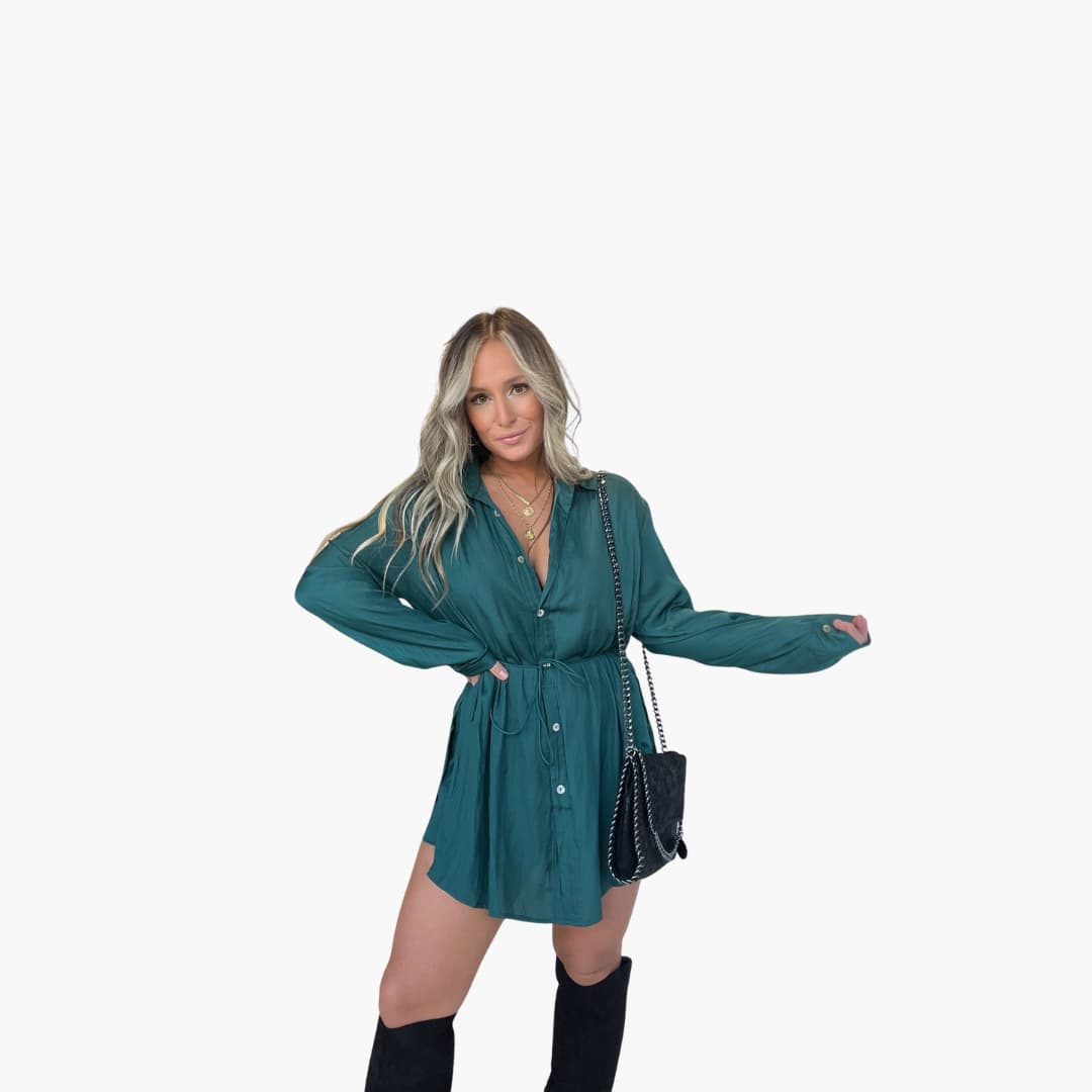 Women’s Romper Dress with Collared Neck and Drawstring Waist