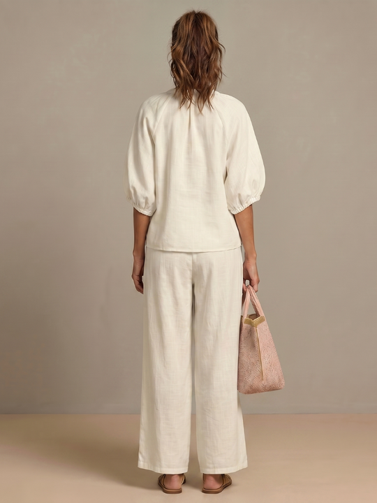 Natalia | Zip Front Blouson Top Wide Leg Set