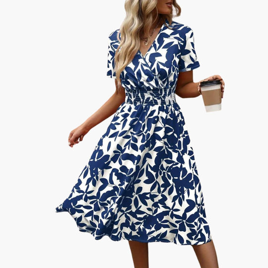 Women's Wrap Dress with V-Neck and Elastic Waist