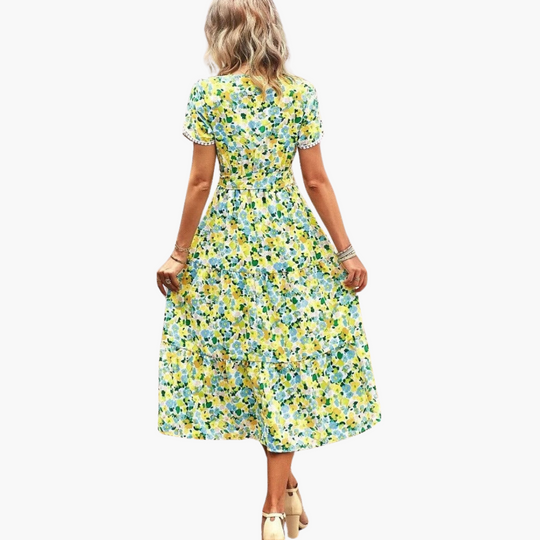 Women’s Floral Wrap Midi Dress with V-Neck