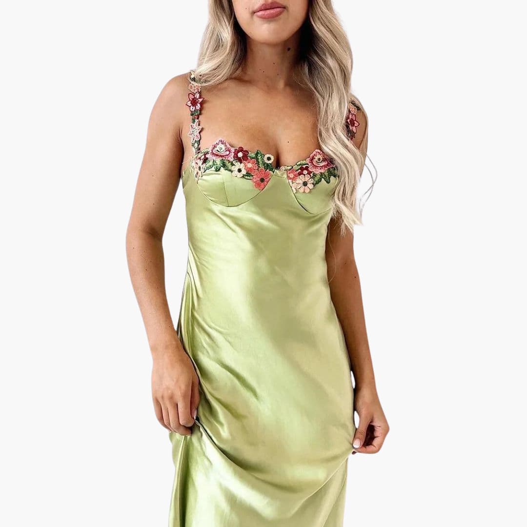Women’s Embroidered Sleeveless Dress with Spaghetti Straps