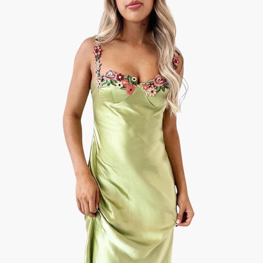 Women’s Embroidered Sleeveless Dress with Spaghetti Straps