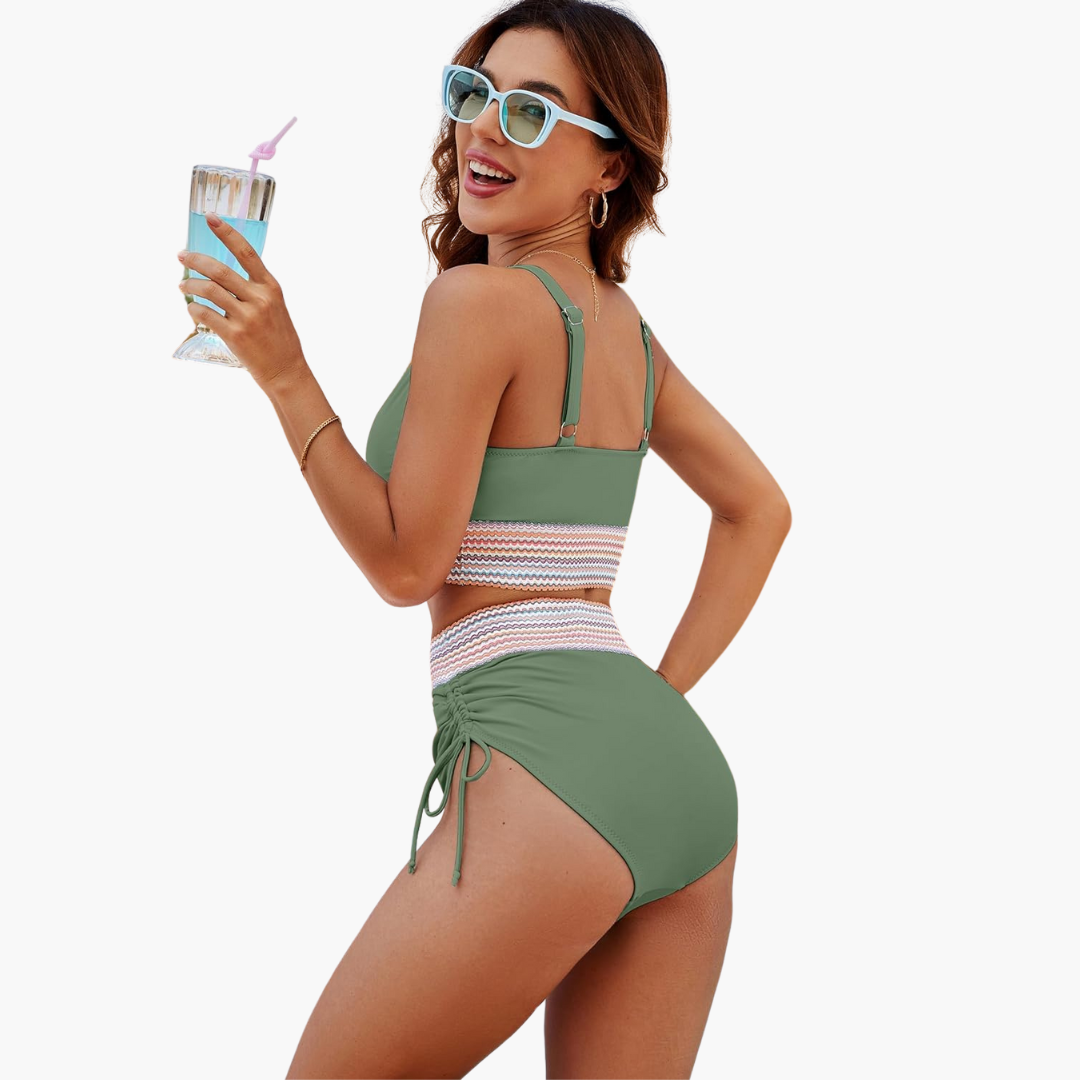 Women’s Bikini Set with V Neck Top and High Waisted Bottoms