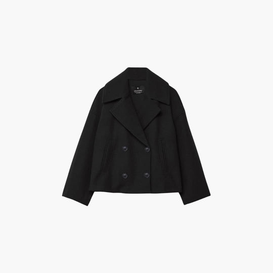 Women’s cropped jacket with double-breasted front and wide lapels
