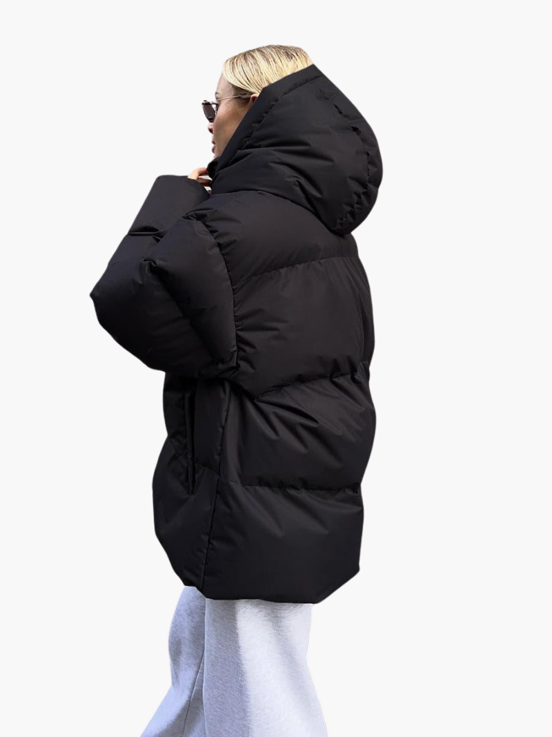 Women’s Hooded Puffer Jacket with Front Zip and Quilted Design