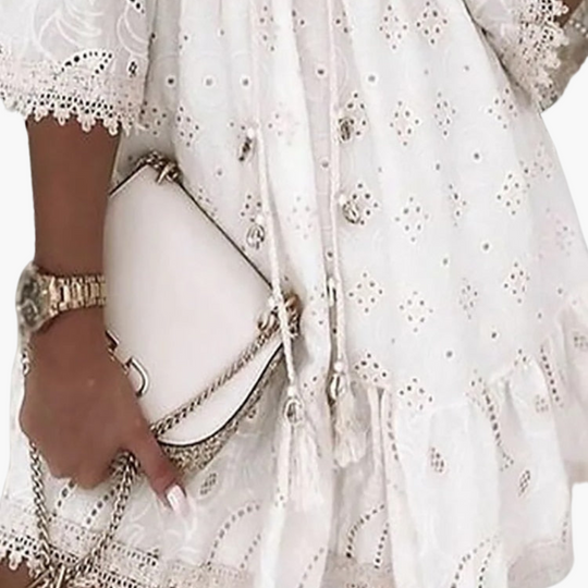 Women’s Mini Dress with V-Neck and Lace Sleeves