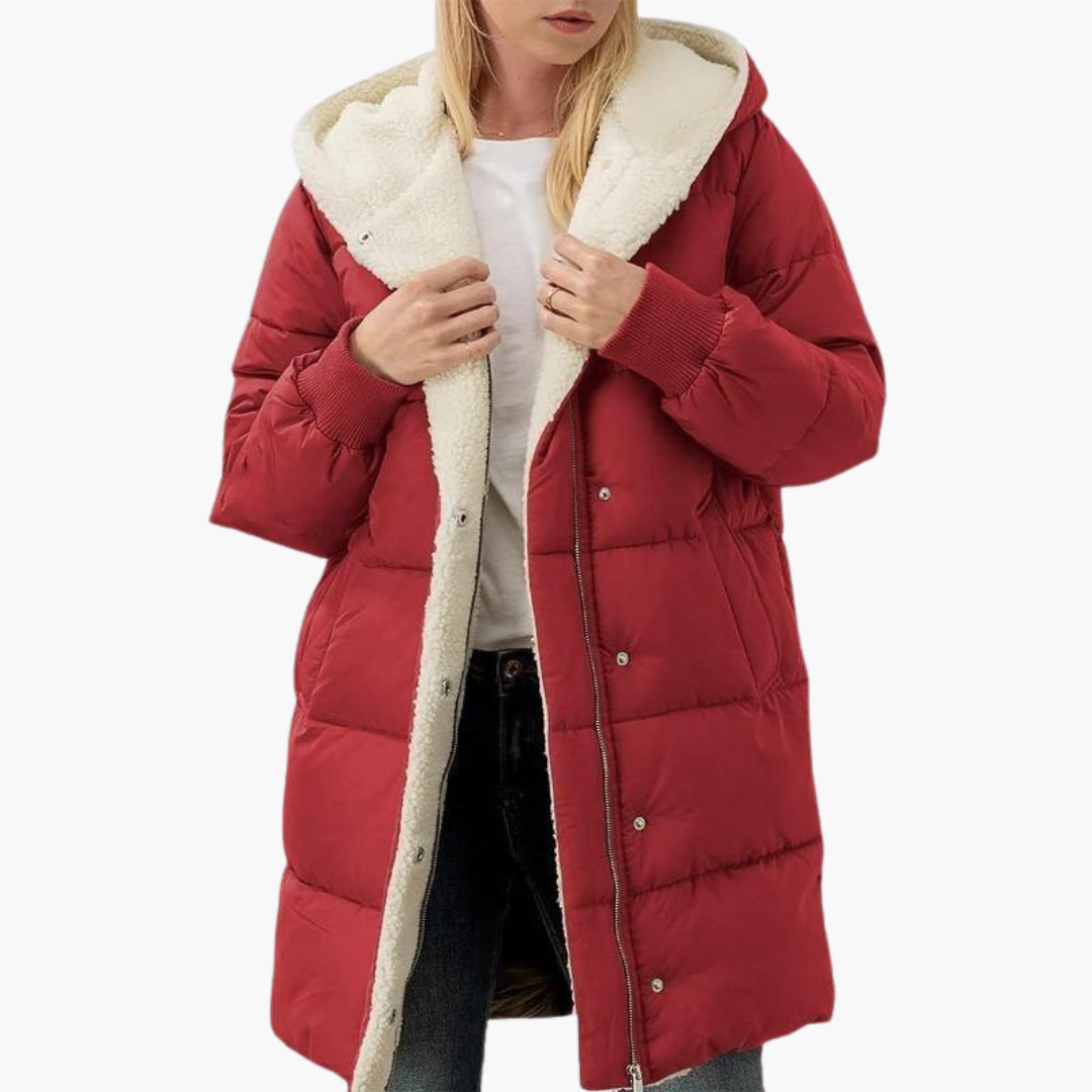 Women’s Hooded Puffer Coat with Fleece Lining and Slim Fit