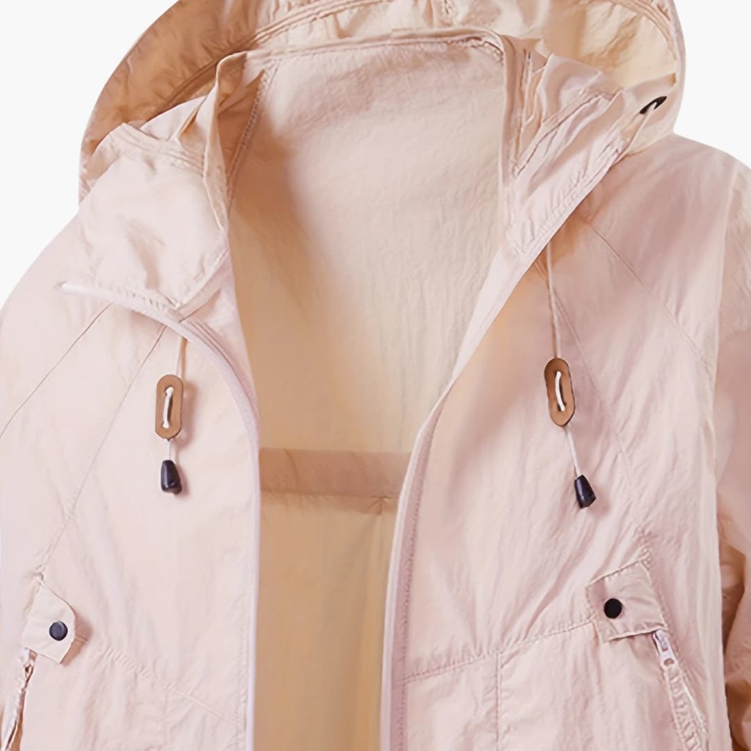 Unisex Windbreaker Jacket with Hood and Zippered Pockets