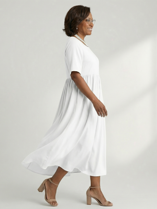Ciren | Simple Gather Midi Dress