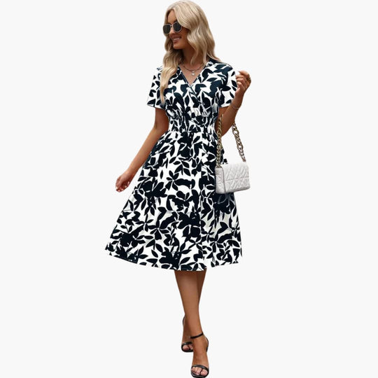 Women's Wrap Dress with V-Neck and Elastic Waist