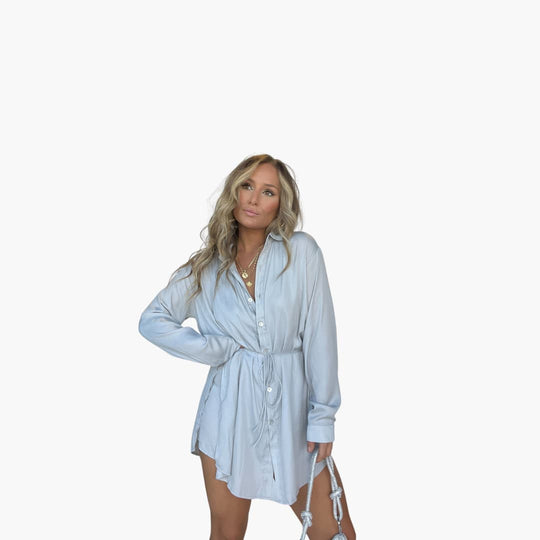 Women’s Romper Dress with Collared Neck and Drawstring Waist