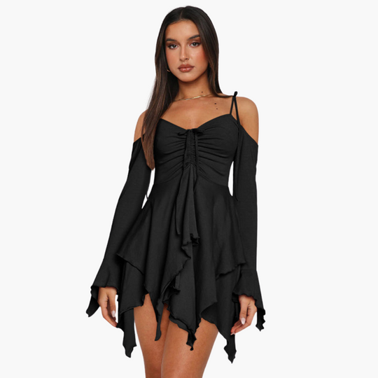 Women’s Mini Dress with Off‑Shoulder and Layered Detail