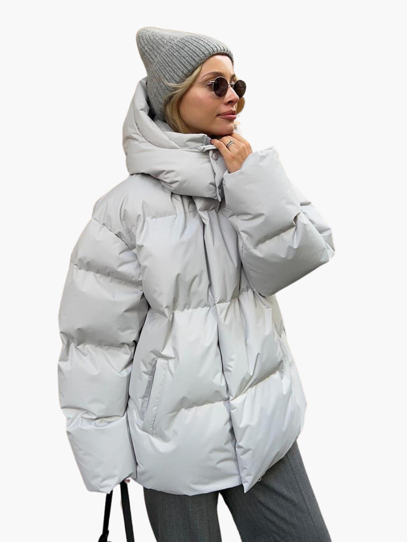 Women’s Hooded Puffer Jacket with Front Zip and Quilted Design