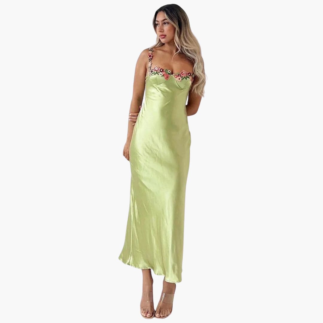 Women’s Embroidered Sleeveless Dress with Spaghetti Straps