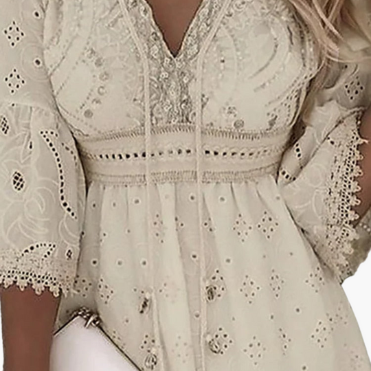 Women’s Mini Dress with V-Neck and Lace Sleeves