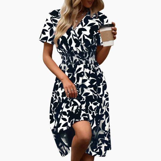 Women's Wrap Dress with V-Neck and Elastic Waist