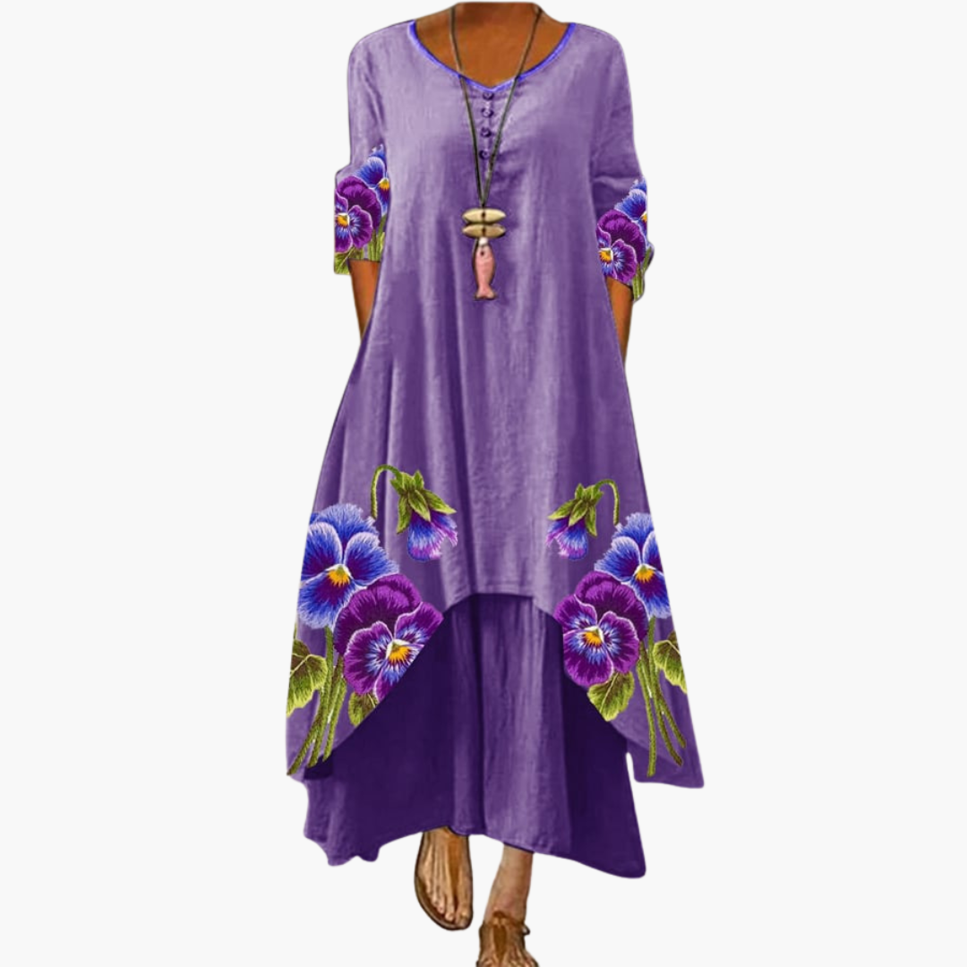 Women’s Maxi Dress with Asymmetric Hem and Long Sleeves
