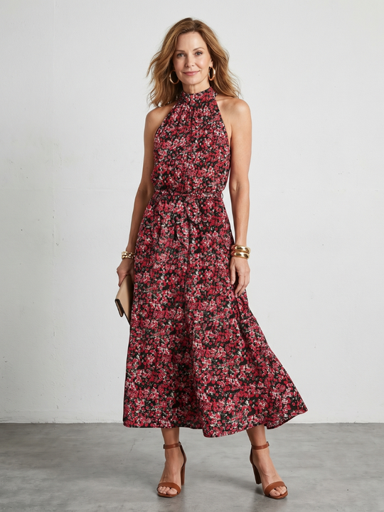 Anise | High Neck Floral Tiered Midi Dress