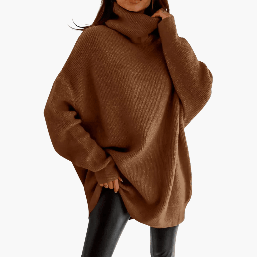 Women's Oversized Jumper with Longline Silhouette and Long Sleeves