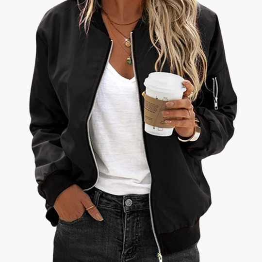 Women’s Bomber Jacket with Zip and Ribbed Detailing
