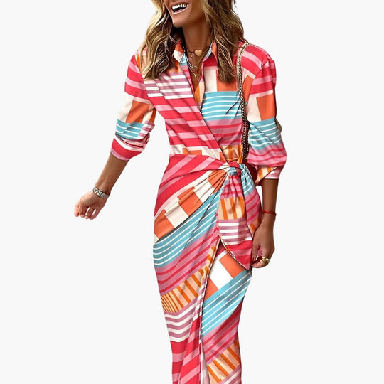 Women’s Midi Dress with Knot and Stripes