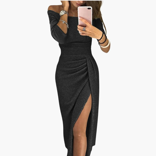 Women's Evening Gown with Off-Shoulder Design and Side Split