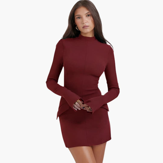 Women's Bodycon Mini Dress with Long Sleeves and Bell Cuffs