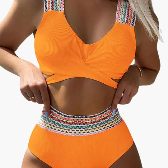 Women’s Bikini Set with High - Waisted Bottoms and Ribbed Texture