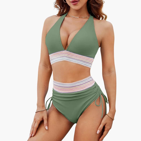 Women’s Bikini Set with High - Waisted Bottoms and Integrated Shaping Panel