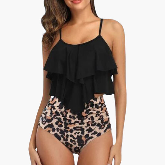 Women’s Tankini Set with Ruffle Top and High - Waisted Bottoms