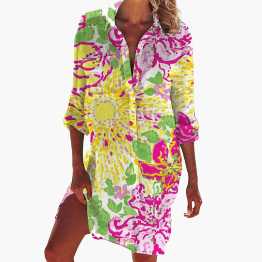 Women's Shirt Dress with Button-Down and Floral Print