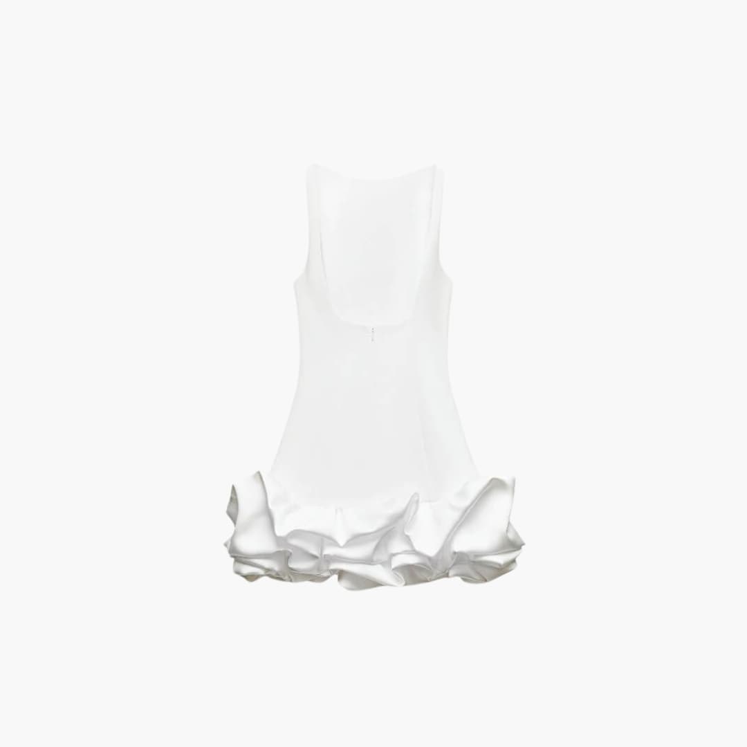 Women's Mini Dress with Ruffled Hem and Sleeveless Design