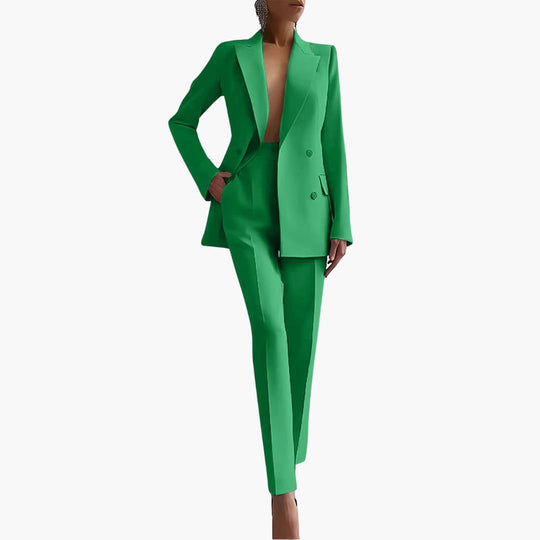 Women's Blazer Set with Notched Lapel and Straight Leg Trousers