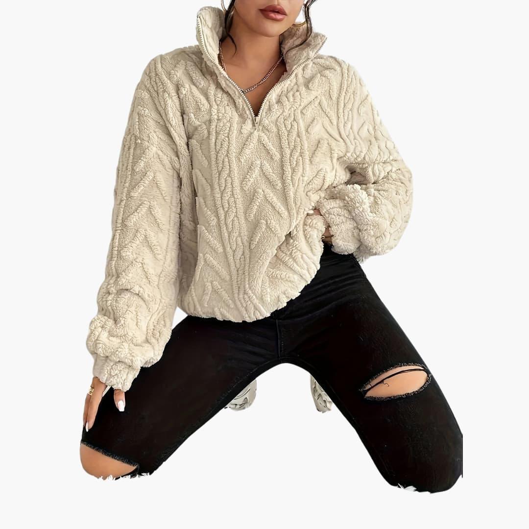 Cable Knit Half-Zip Fleece Sweatshirt - Cosy Fit for Women - Made by Jessica